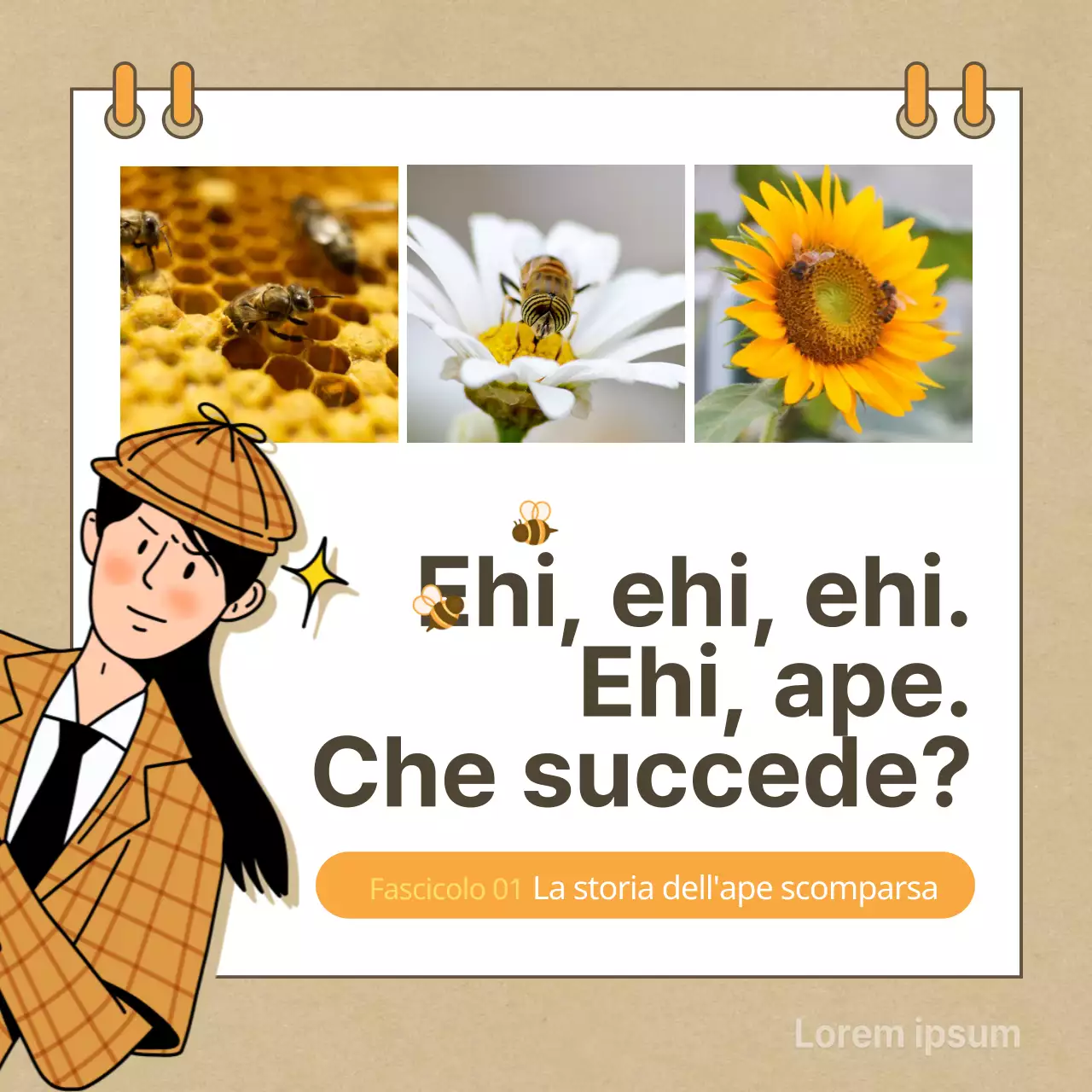 Biglietto beige con ape mancante