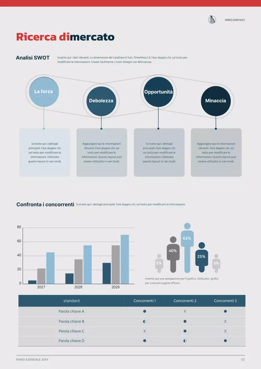 Concetto grafico di business plan in blu navy e rosso