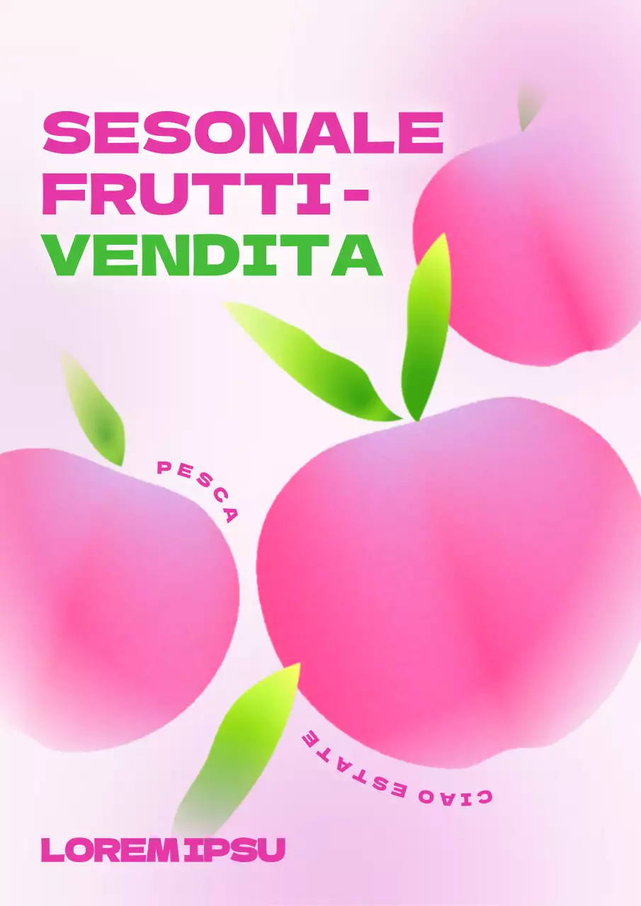 Pesche illustrate rosa e simpatiche nel menu della vendita di frutta di stagione estiva