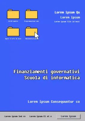 Programma di sviluppo promozione scolastica con concetto di schermo di computer blu retrò
