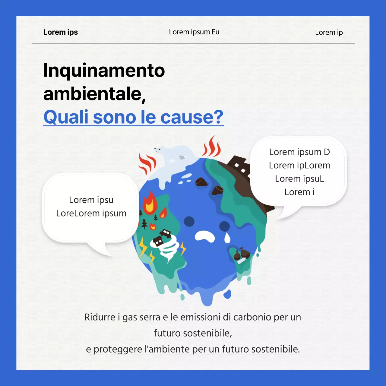 I problemi della popolazione mondiale in blu e bianco CardNews