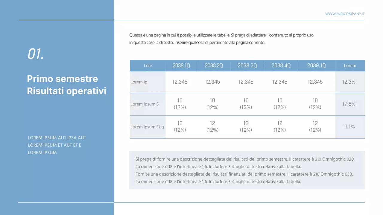 Annunci di risultati aziendali H1 in grigio e blu