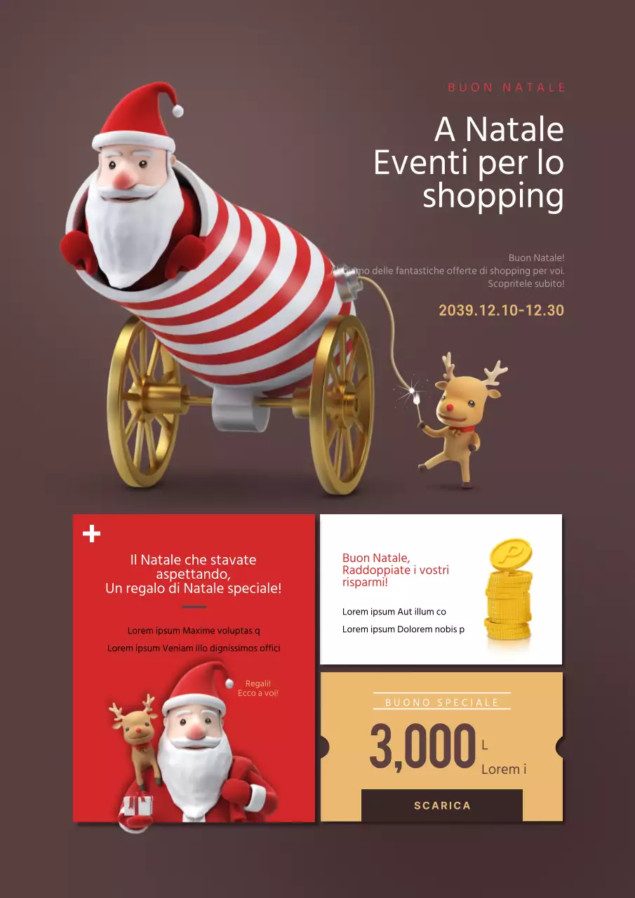 Promuovete il vostro evento natalizio con un'illustrazione di Babbo Natale e Rudolph in marrone