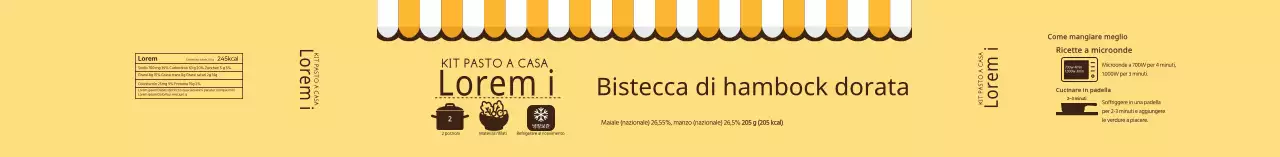 Etichetta illustrata gialla per bistecca di hamburger dorata