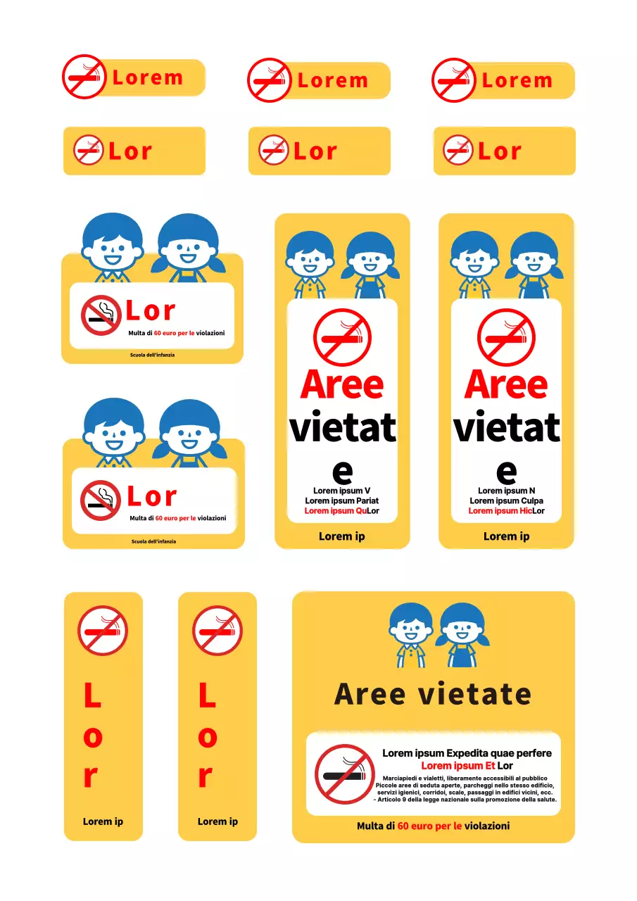 Adesivo a mano libera giallo Zona a prova di bambino Scuola dell'infanzia Vietato fumare