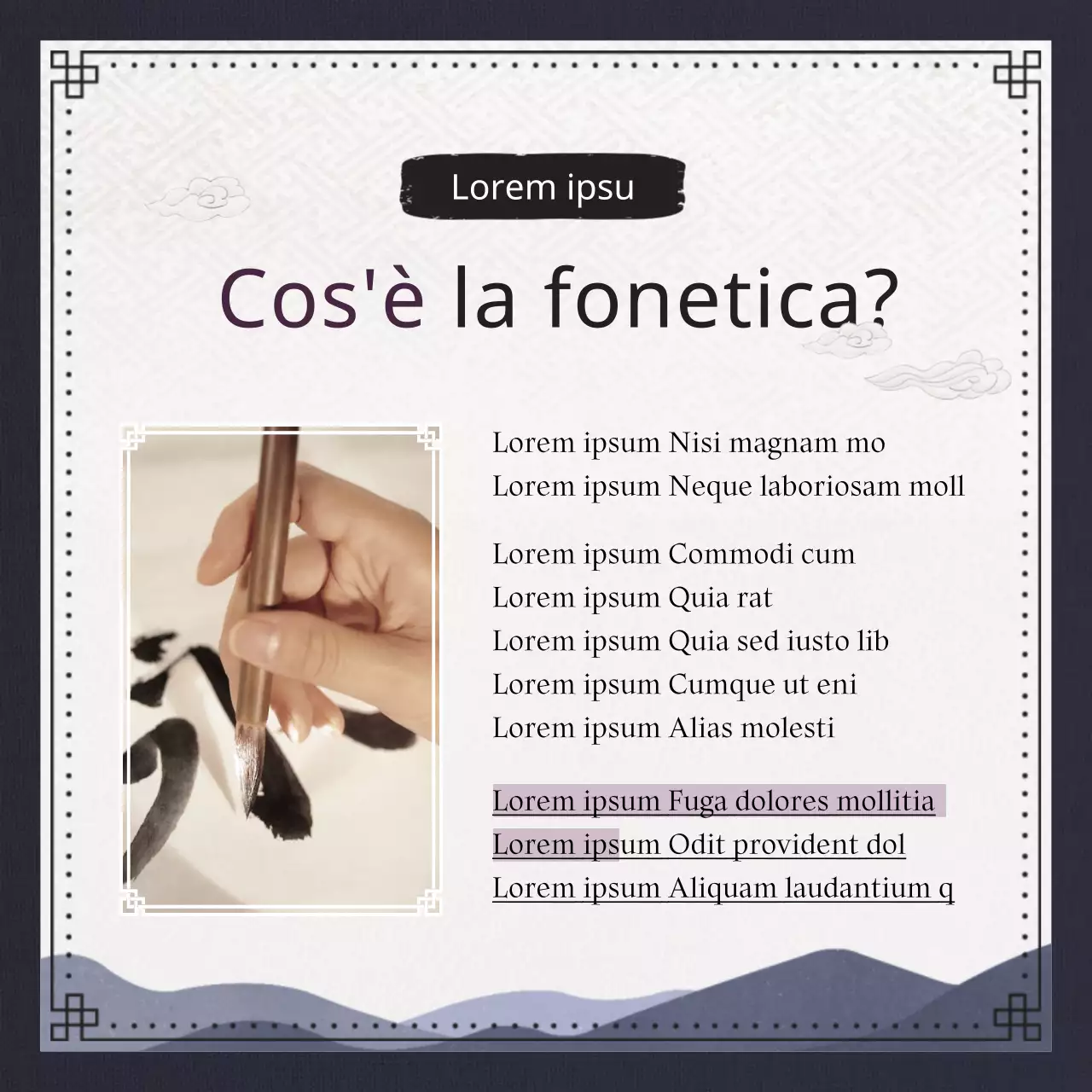 Nomenclatura tradizionale e classica in blu navy e nero