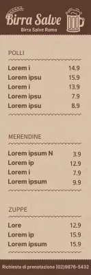 Guida al menu per una birreria di semplice concezione nei colori marrone e marrone chiaro