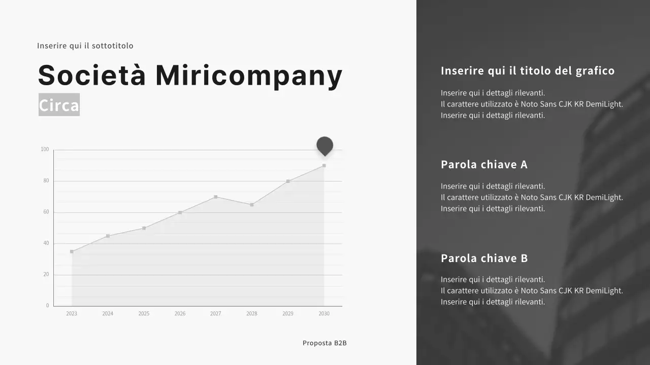Presentazione di una proposta B2B aziendale nei toni del nero e del grigio