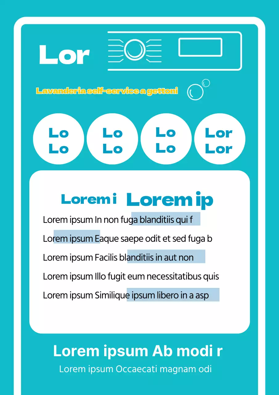 L'illustrazione blu promuove una lavanderia a gettoni pulita