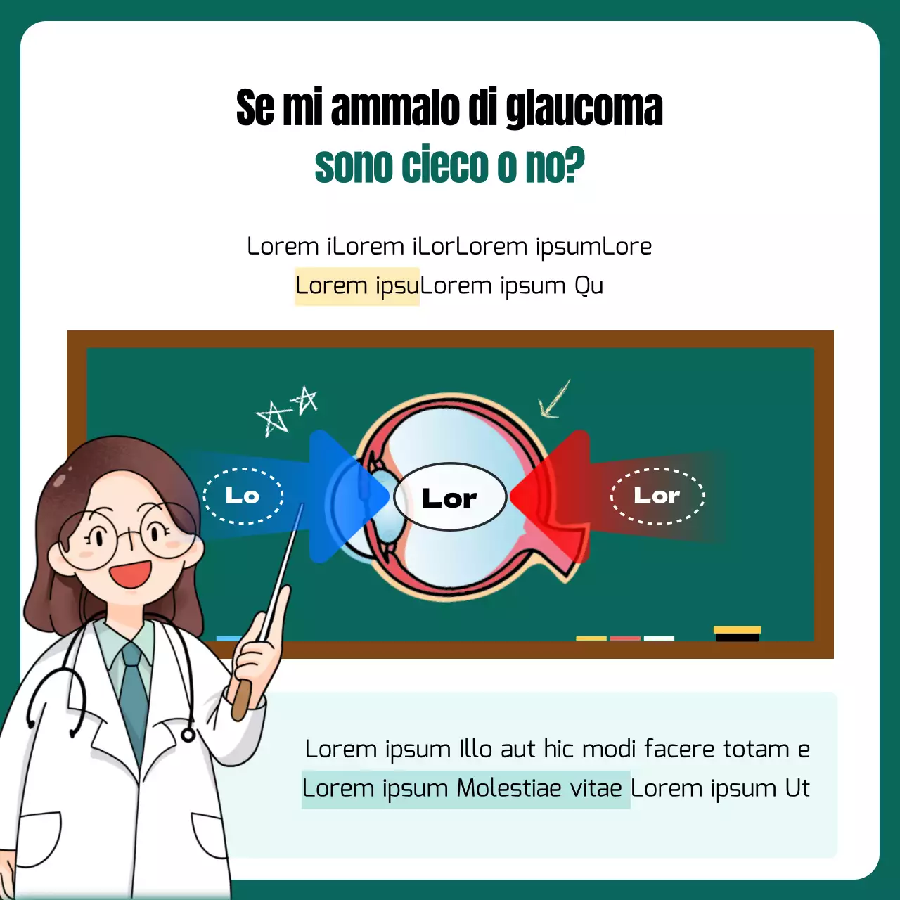 Il glaucoma spiegato in un concetto illustrativo giallo e verde