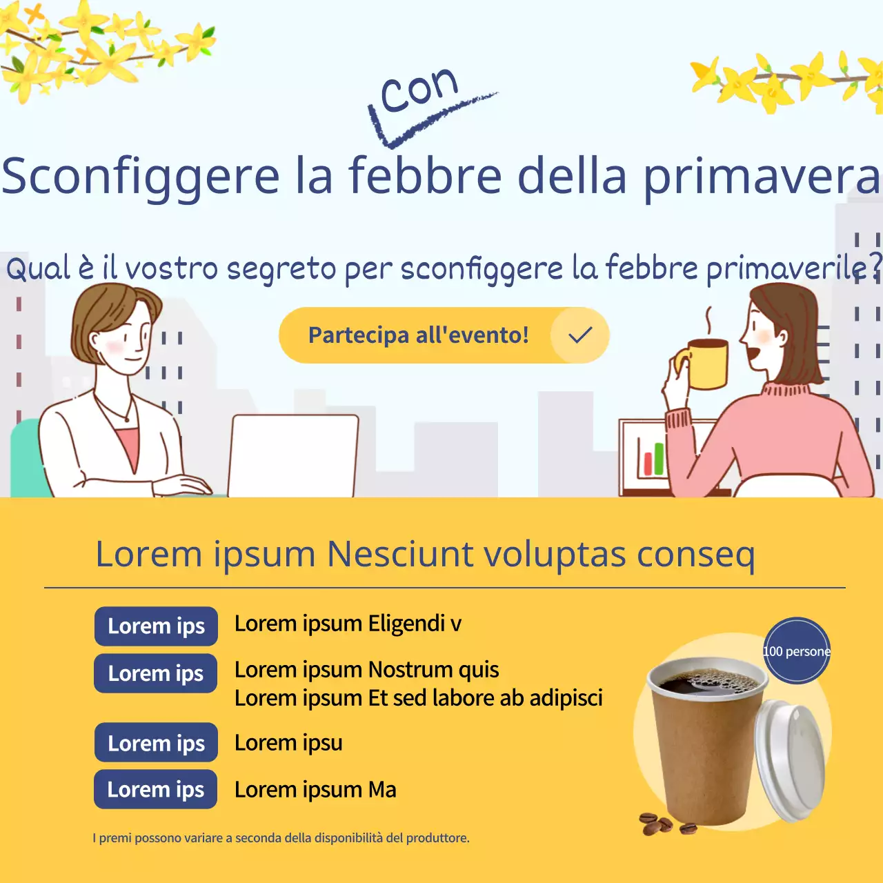 Illustrazione gialla dell'evento di primavera (piazze dei social media)