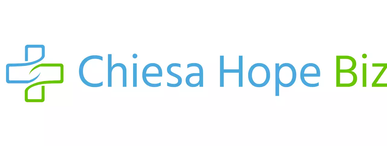 Logo della chiesa con una semplice croce illustrata in blu e verde