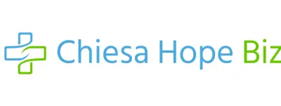 Logo della chiesa con una semplice croce illustrata in blu e verde