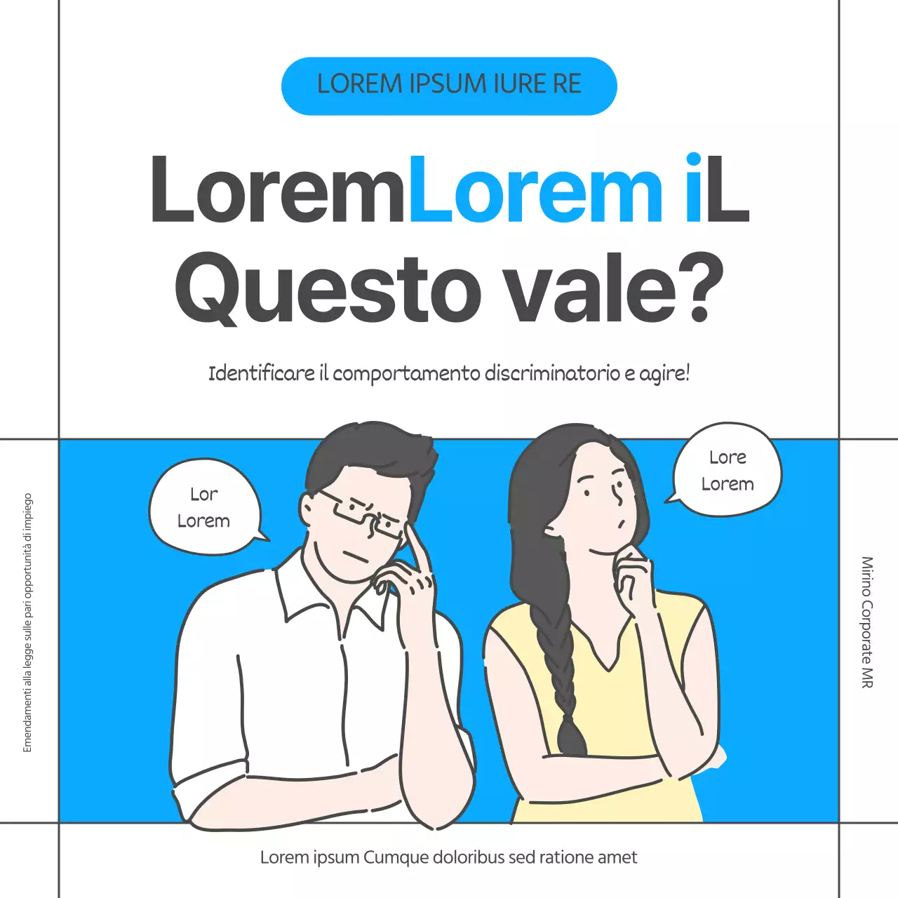Semplice illustrazione in blu e limone Questioni occupazionali Legge sulla parità di genere Emendamento CardNews