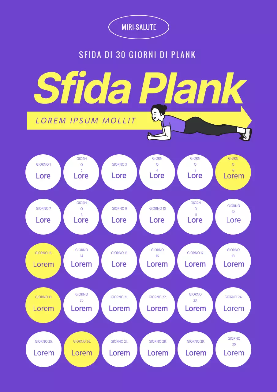 Poster verticale Plank One Month Routine Challenge in viola e giallo