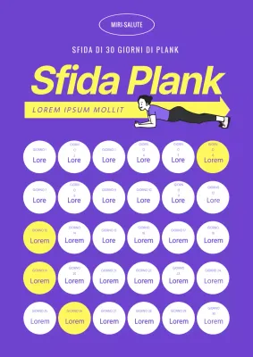 Poster verticale Plank One Month Routine Challenge in viola e giallo