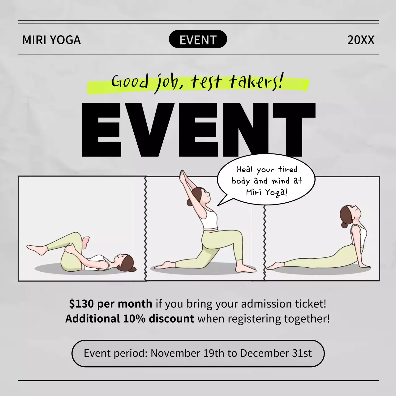 Grey Modern Yoga Promotion Social Media Post