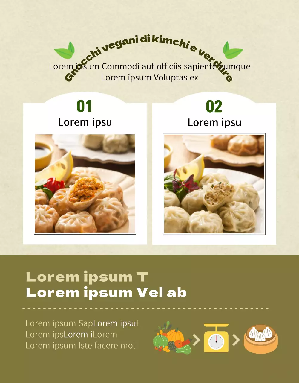 Pagina di dettaglio del centro commerciale con ravioli vegani verde oliva