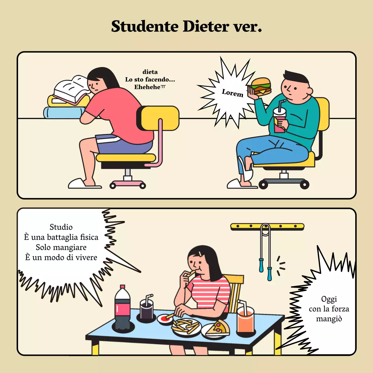 Canto dietetico per l'esame di sensibilità di livello B con concetto di illustrazione manga