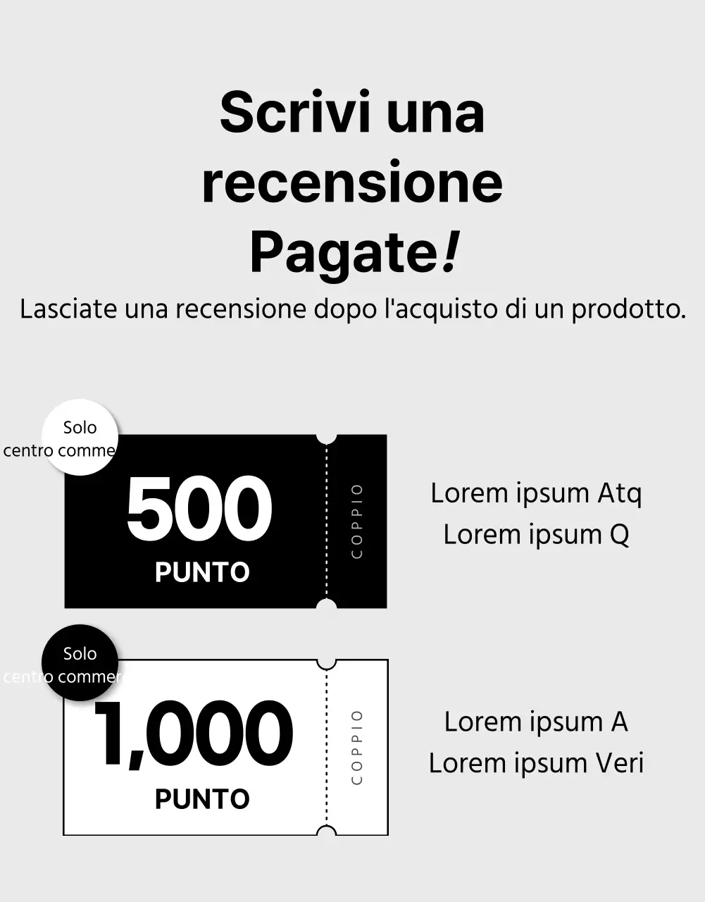 Recensioni in bianco e nero e pulitePagina dei dettagli dell'evento