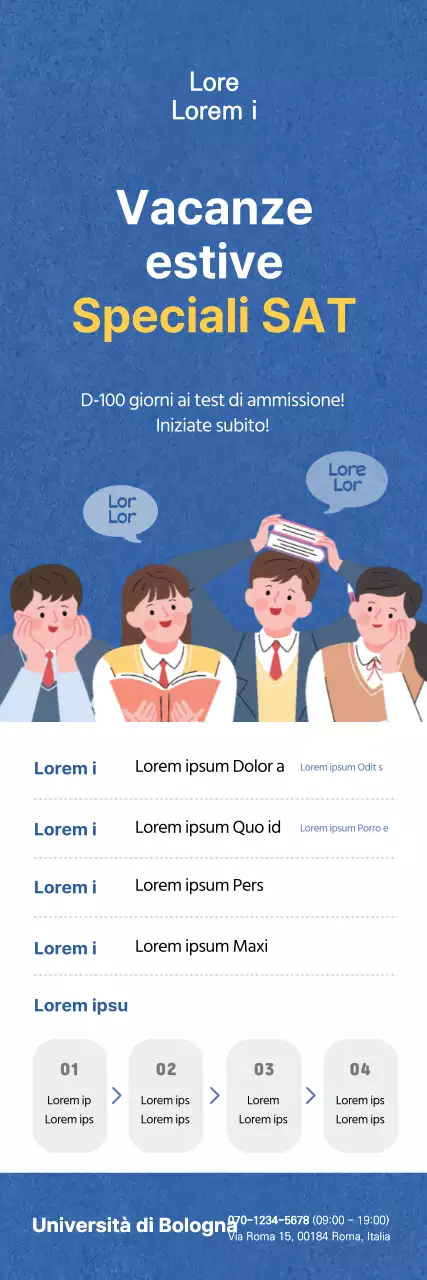 Banner promozionale della scuola di preparazione al SAT estivo con illustrazione blu