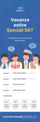 Banner promozionale della scuola di preparazione al SAT estivo con illustrazione blu