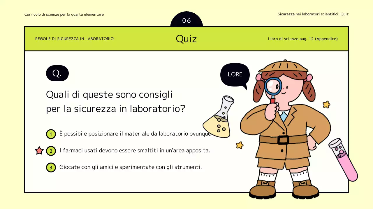 Simpatici consigli di sicurezza per il laboratorio di scienze in giallo e chartreuse