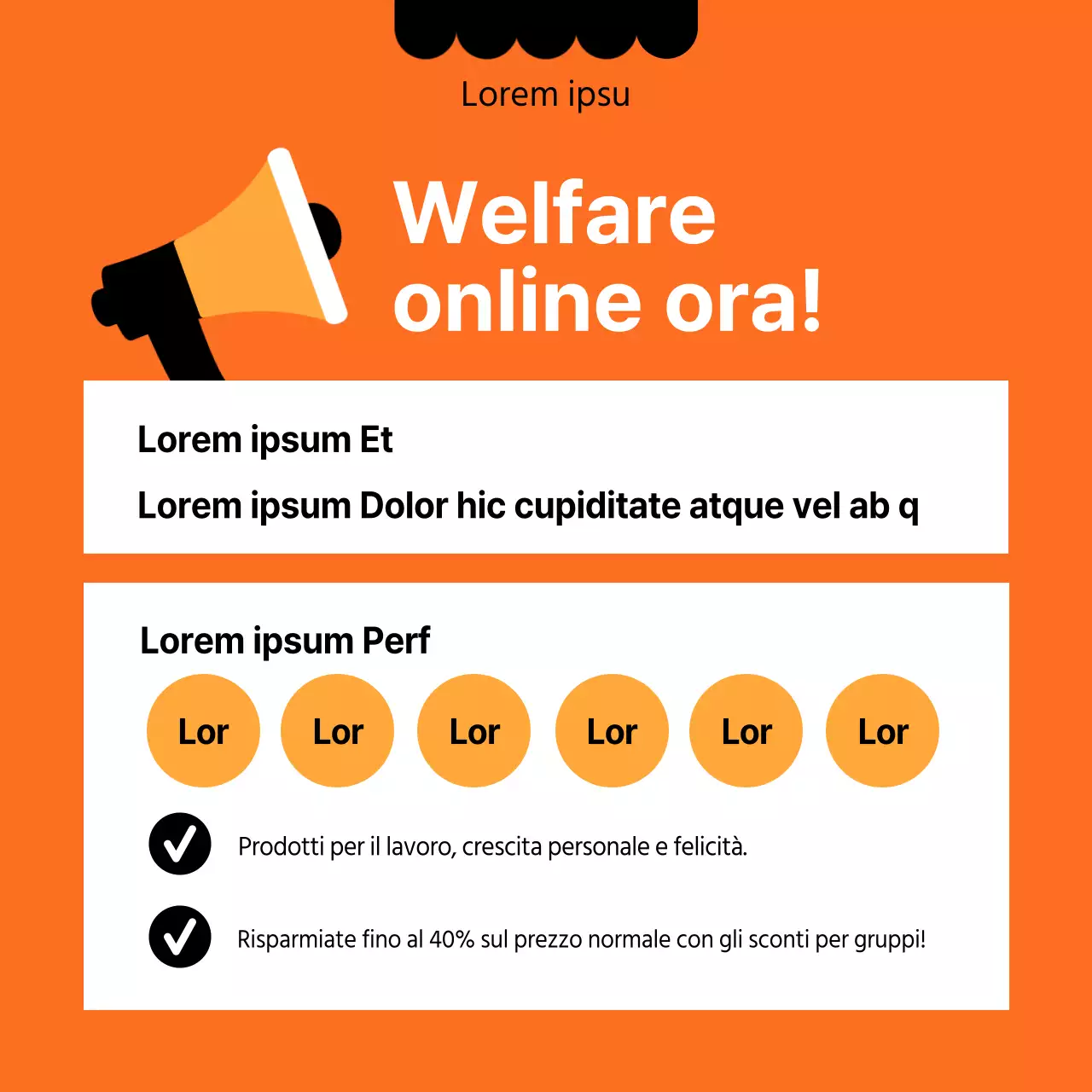 Aperto un centro commerciale interno pulito, nero e arancione.