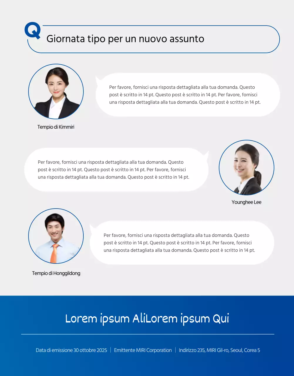 Pagina aziendale blu per le nuove assunzioni