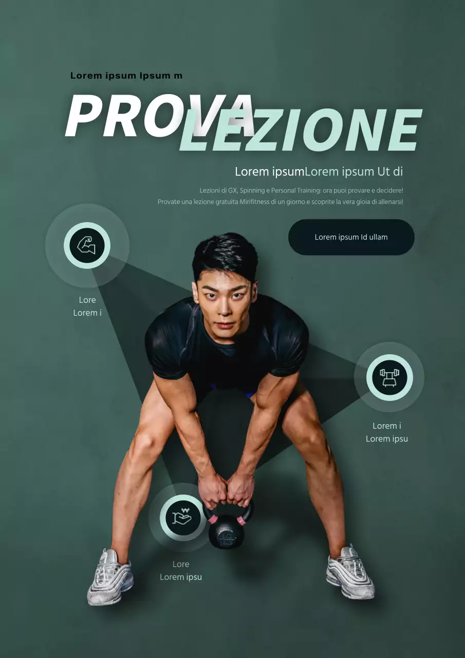 Promuovete una prova gratuita di fitness con una foto di un uomo verde che fa esercizio fisico