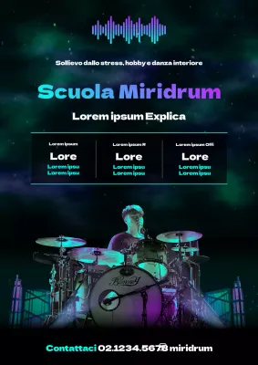 Tema promozionale aurora misteriosa colorata al neon per scuola di batteria