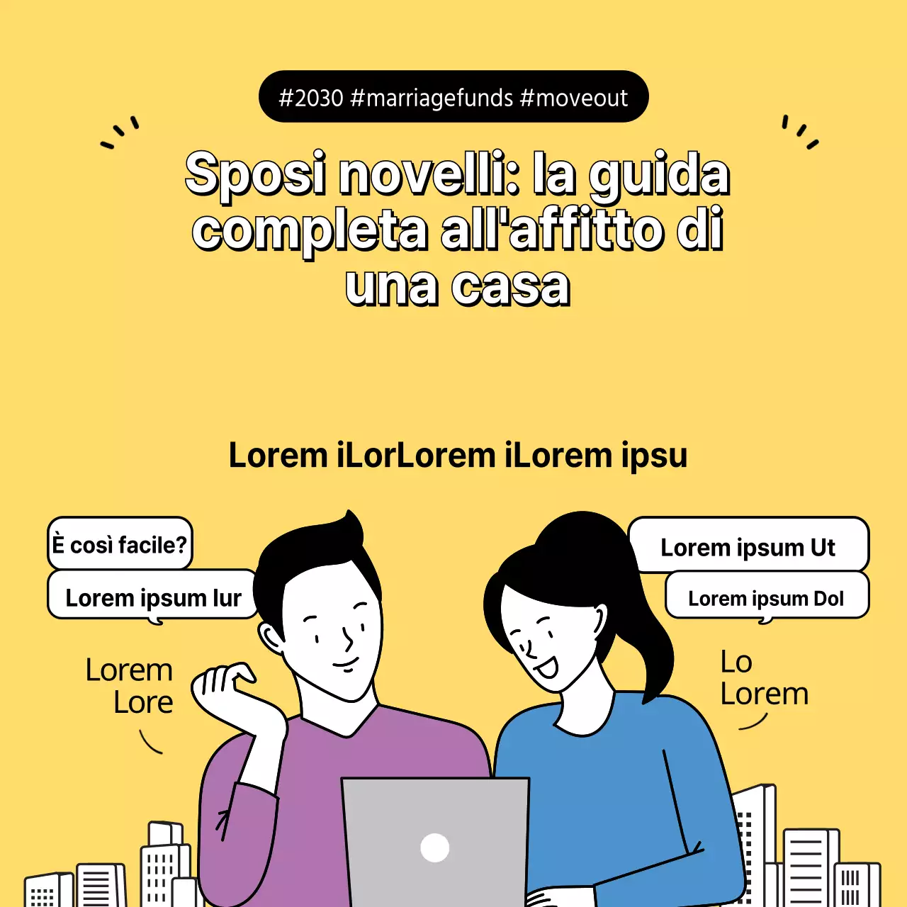 Una guida pulita, gialla e bianca, alle finanze del matrimonio per gli sposi.