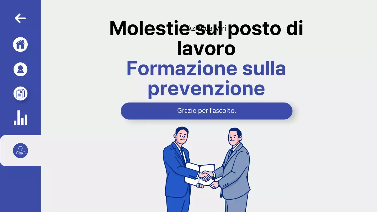 Formazione sulla prevenzione delle molestie sul luogo di lavoro in un tema di dashboard UI blu e pulito