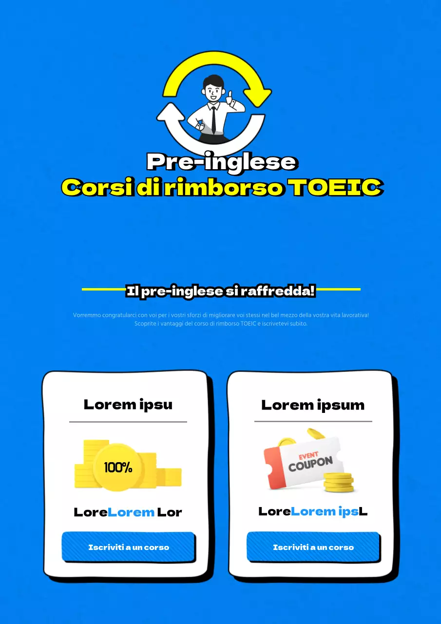 Promozione dell'evento estivo presso la scuola TOEIC blu e pulita