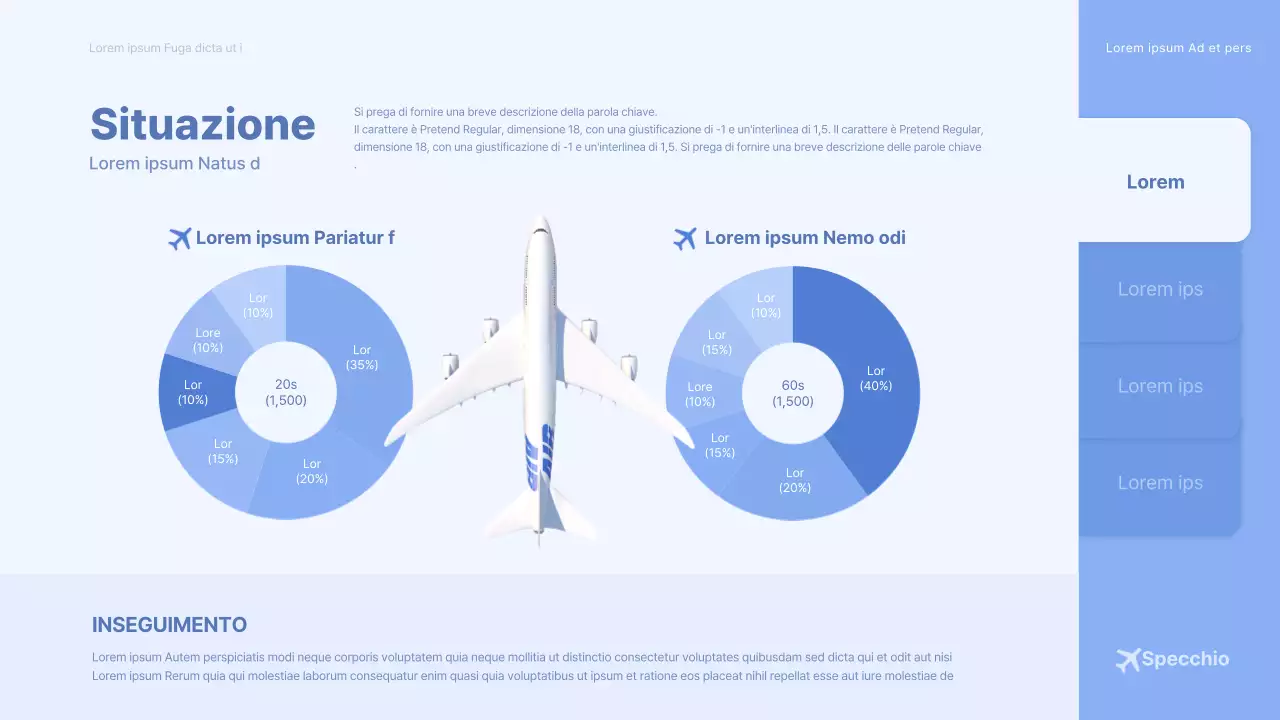 Concetto di aereo tridimensionale azzurro brief pubblicitario della compagnia aerea