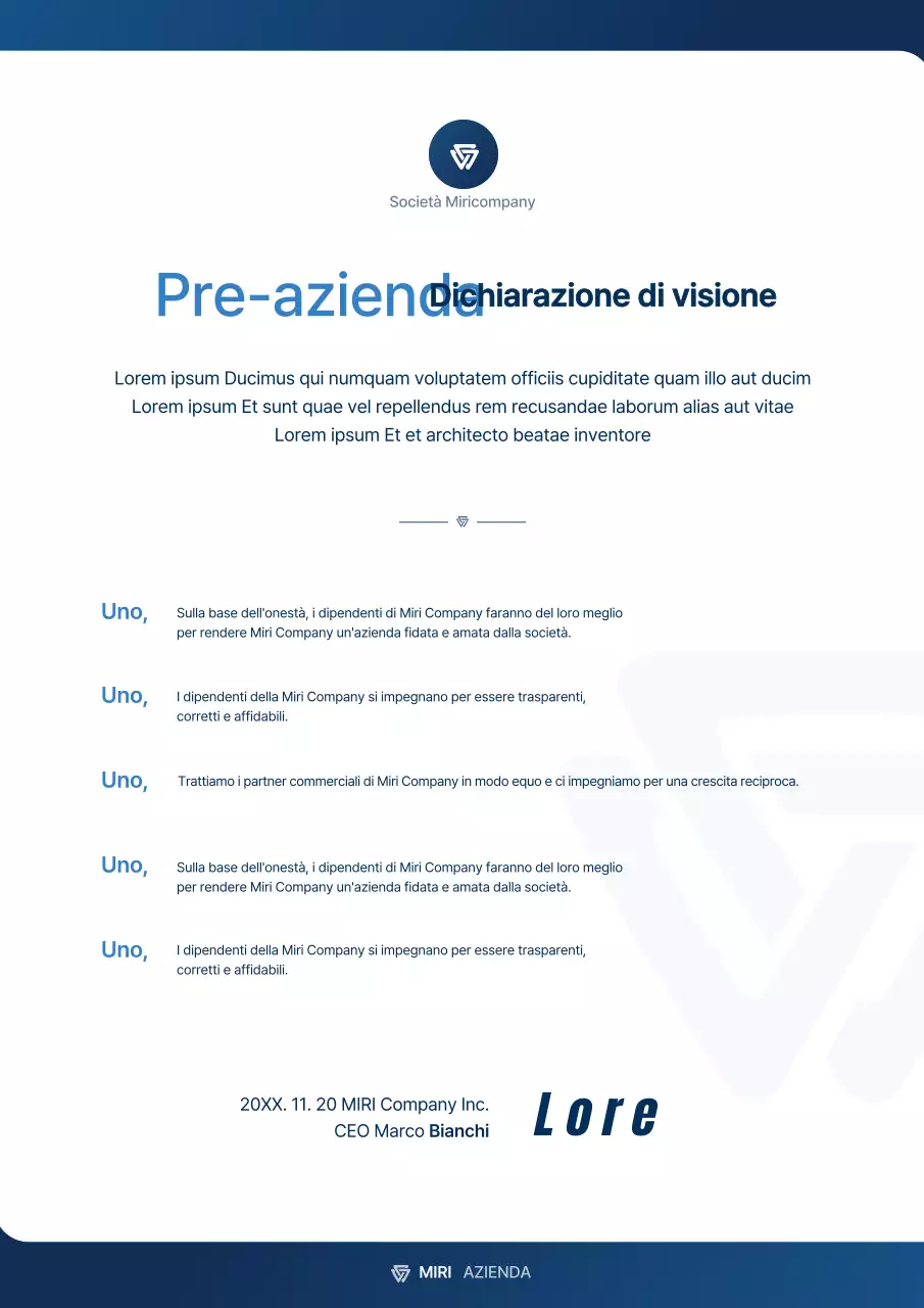 Dichiarazione di concetto aziendale in bianco e blu