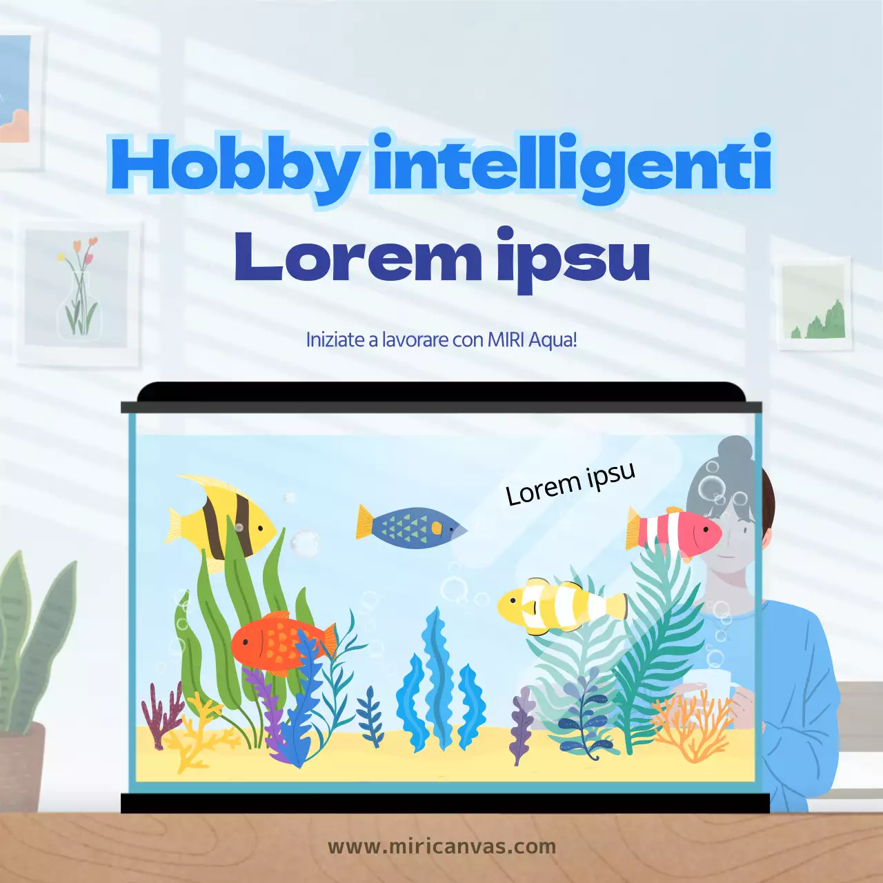 Sfondo acquario con molti pesci blu ondulati, glossario vita acquatica CardNews