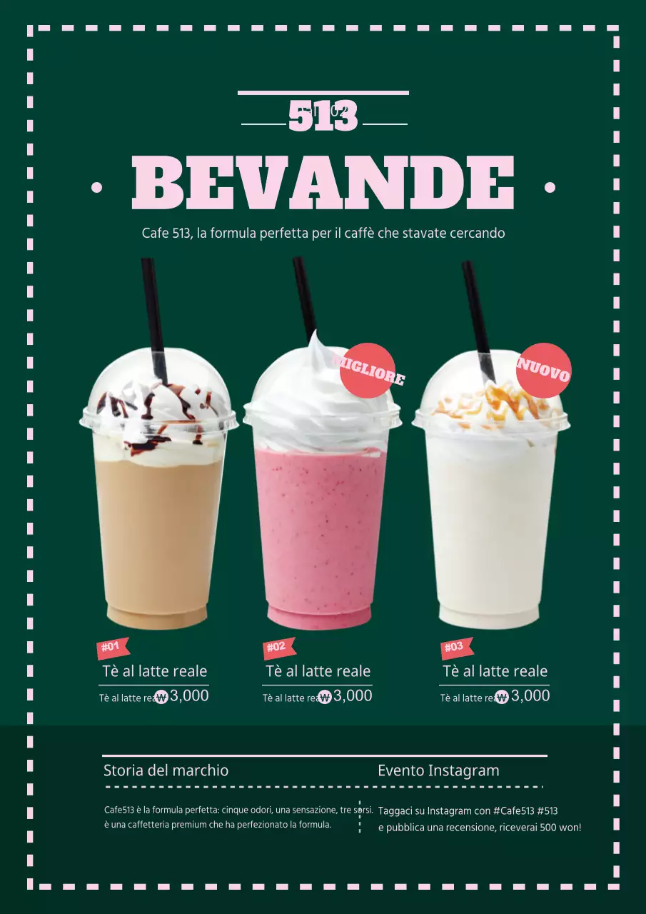 Promuovete il miglior menu del vostro caffè in verde e rosa