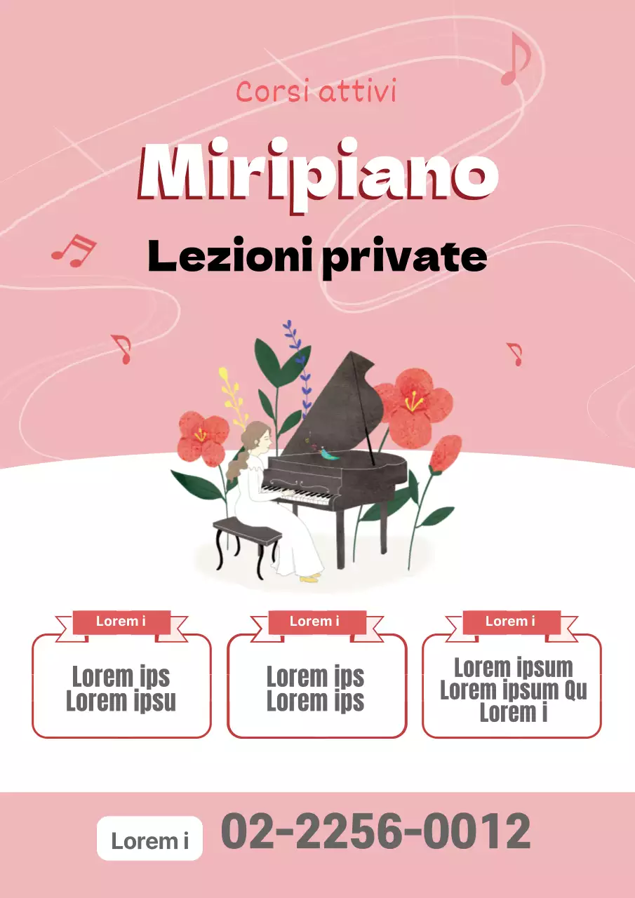 Illustrazione rosa promozione scuola di pianoforte