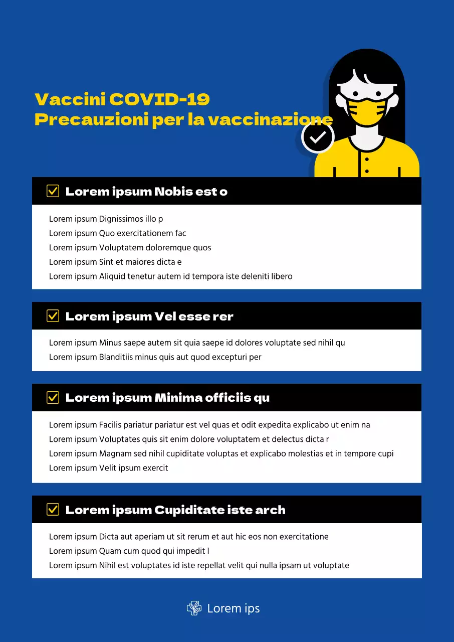 Poster verticale sulla vaccinazione contro il coronavirus con illustrazioni e tabelle in tonalità blu.