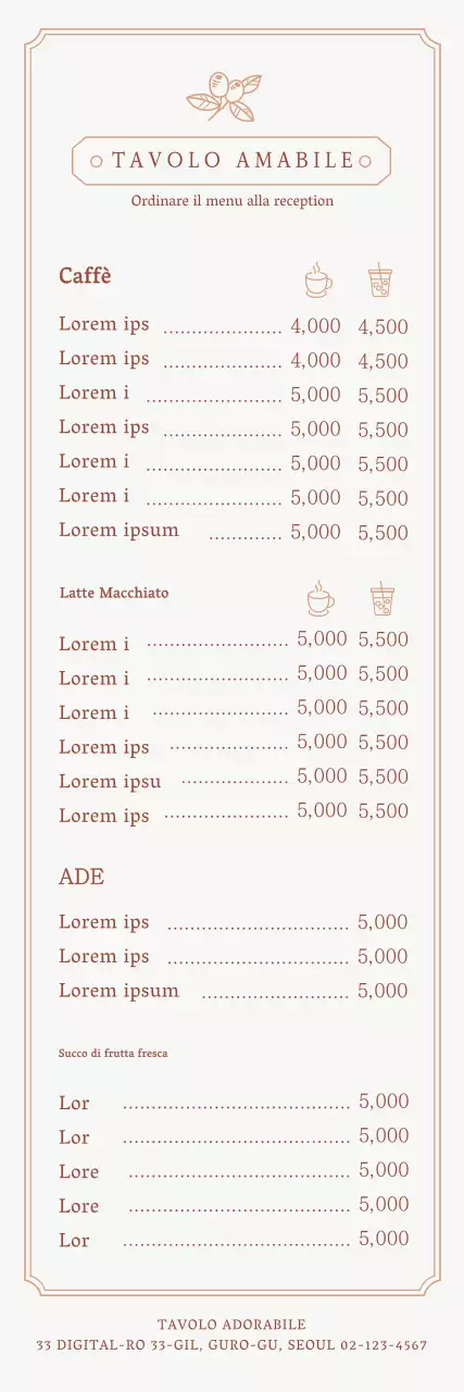 Una guida al menu del caffè con un concetto di cornice emozionale