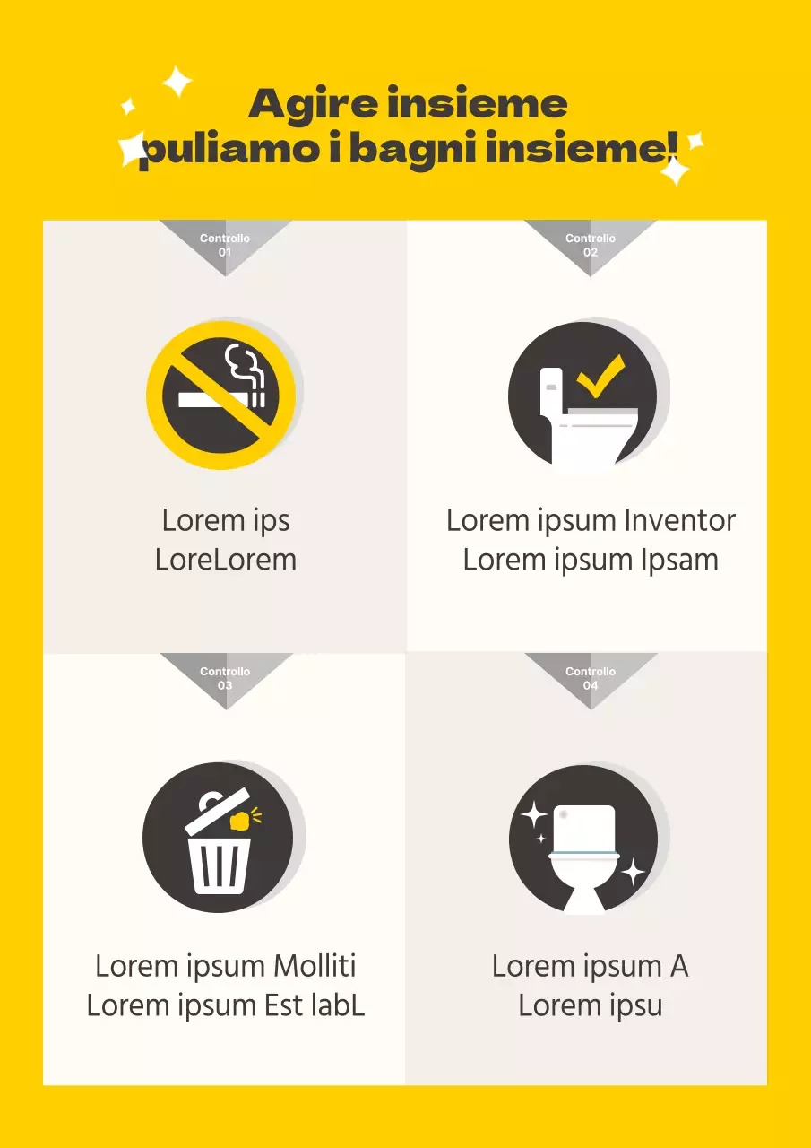 Modello di cartello giallo per servizi igienici puliti