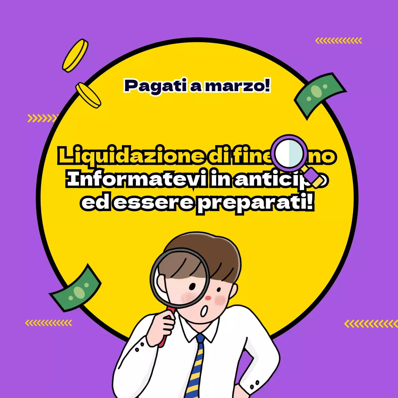 Riconciliazione di fine anno con simpatiche illustrazioni viola e gialle