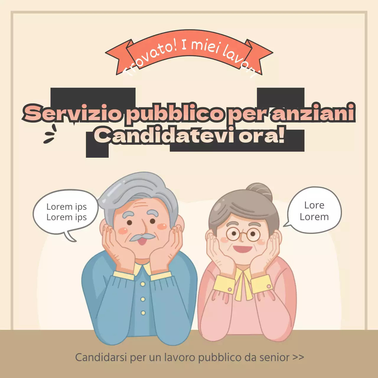 Illustrazione beige concetto lavoro pubblico anziani reclutamento schedaNews