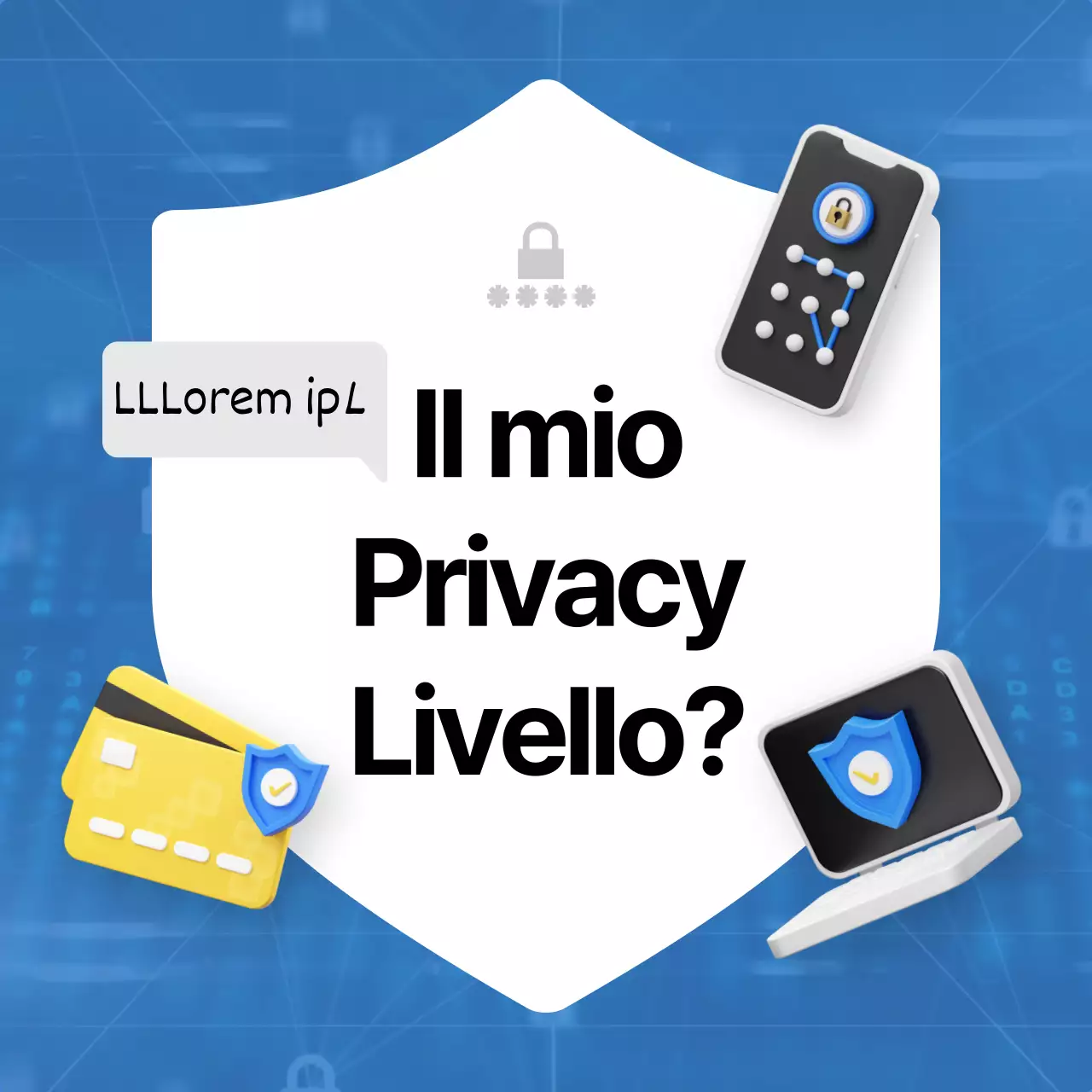 Privacy 3D futuristica con sfondo blu