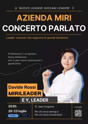 Poster promozionale per seminario di scambio commerciale su sfondo nero