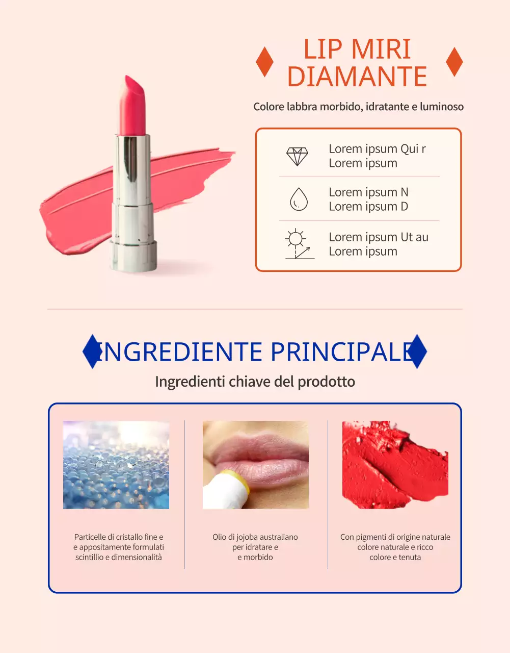 Promuovere rossetti vibranti con accenti di colore rosa-arancio