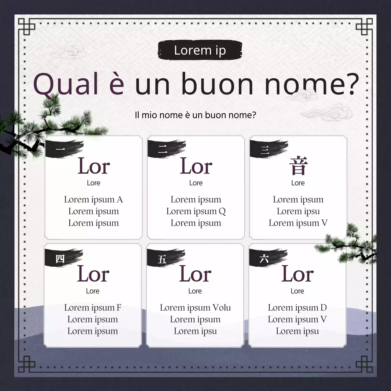 Nomenclatura tradizionale e classica in blu navy e nero