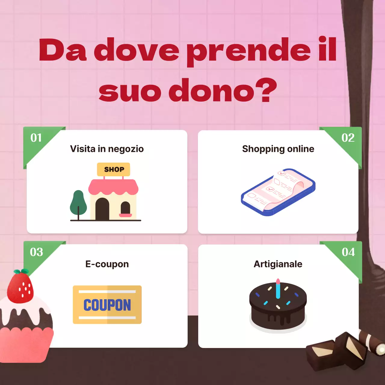 Kit da dessert al cioccolato per San Valentino, luminoso, dolce e fresco, nei colori rosa e verde intenso.