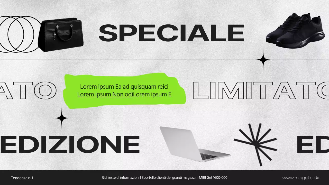 Presentazione dei benefit VIP dei grandi magazzini in bianco e nero e verde lime